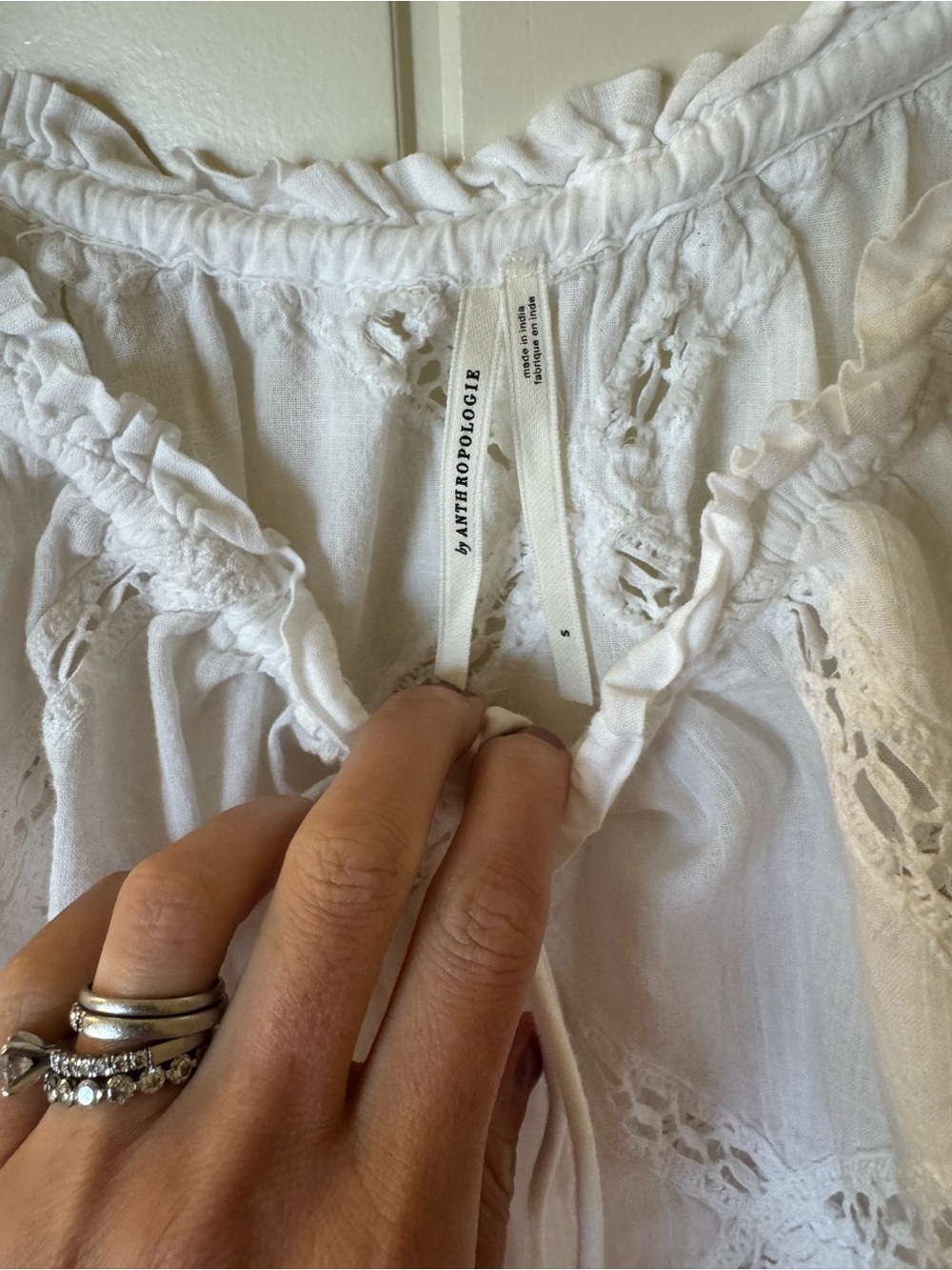 Anthropologie White eyelet crochet cotton bohemian tops sz s - Picture 5 of 6